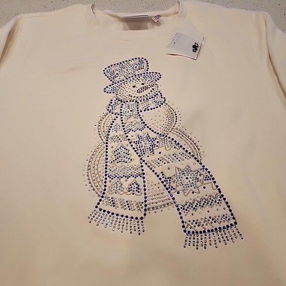 nwt quacker factory sweatshirt 2X White Embellished Snowman - Picture 1 of 8